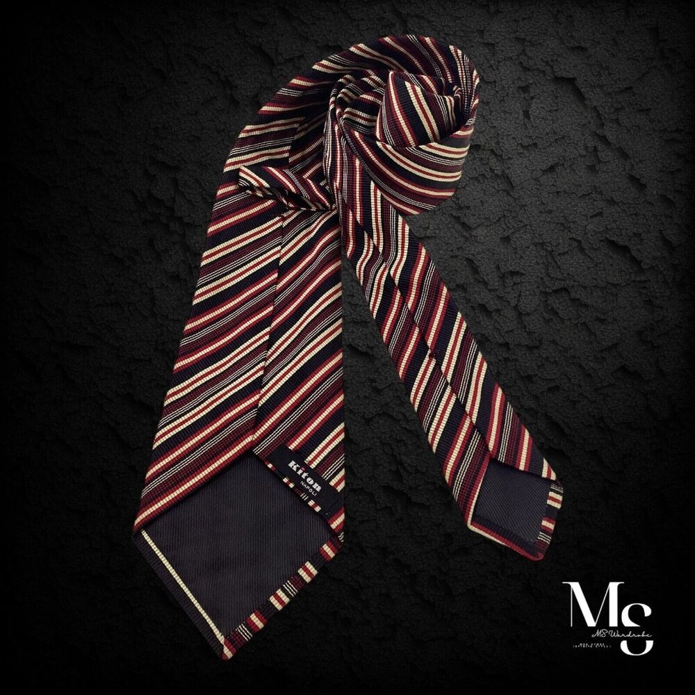KITON NAPOLI 7Fold Burgundy Striped Silk Tie Made In Italy W:3.9" NWOT